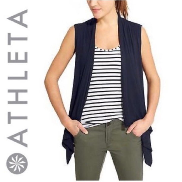 Athleta 'Waterfall' Navy Blue Open Front Sleeveless Cardigan sz XS - Picture 2 of 5